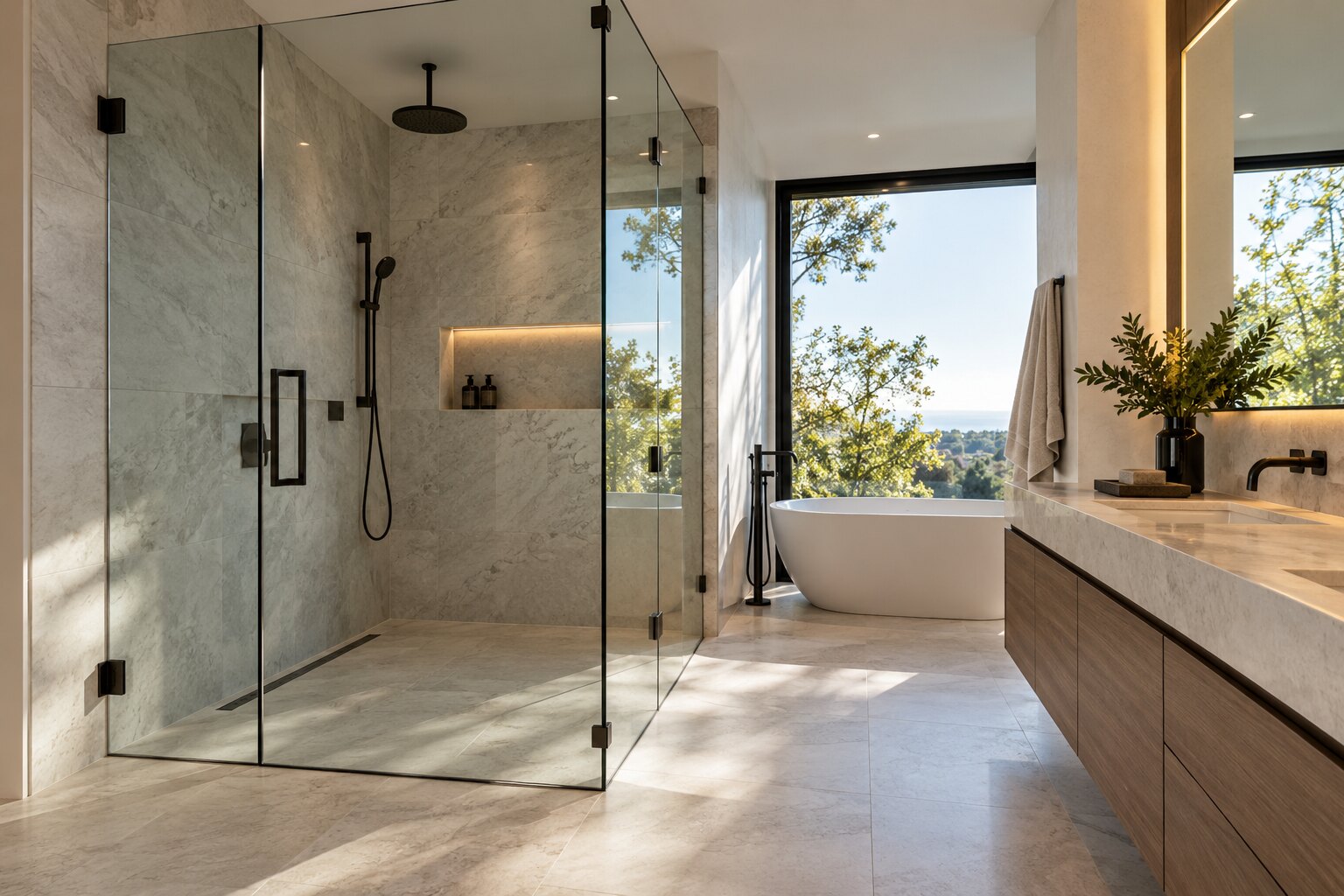 Referencia de cancel de baño con vidrio templado